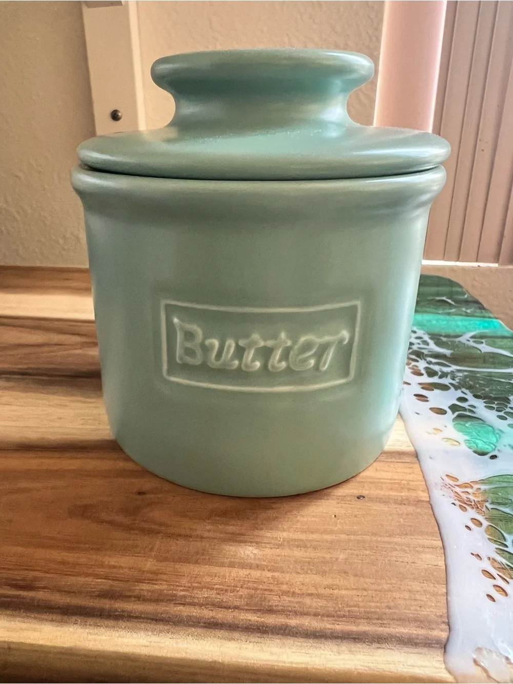 Ceramic Butter Crock - Seafoam Green